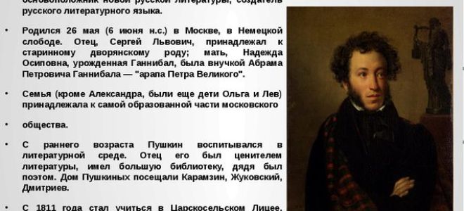 Краткая биография пушкин