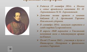 Краткая биография лермонтов